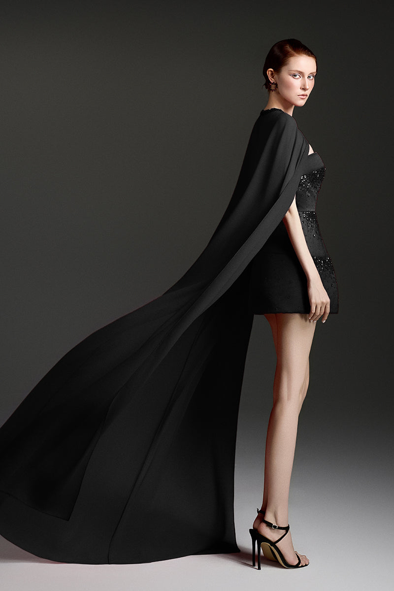 GODDESS SILK TAFFETA & CHIFFON MINI DRESS - CULT MIA