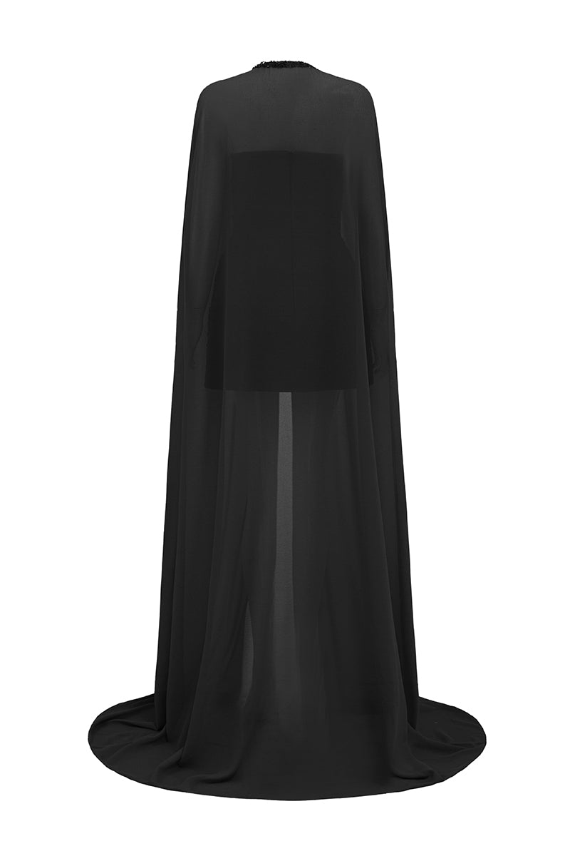 GODDESS SILK TAFFETA & CHIFFON GOWN IN BLACK | I.H.F Studio