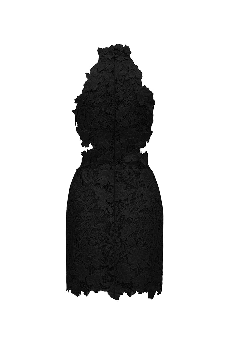 FLORAL GARDEN LACE HALTER MINI DRESS - CULT MIA