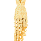 Yellow floral lace maxi dress by I.H.F Studio featuring intricate lace details and a flowing silhouette.