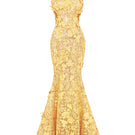 I.H.F Studio CULT MIA X floral garden yellow lace gown with intricate lace details and flowing maxi skirt, perfect for elegant occasions.
