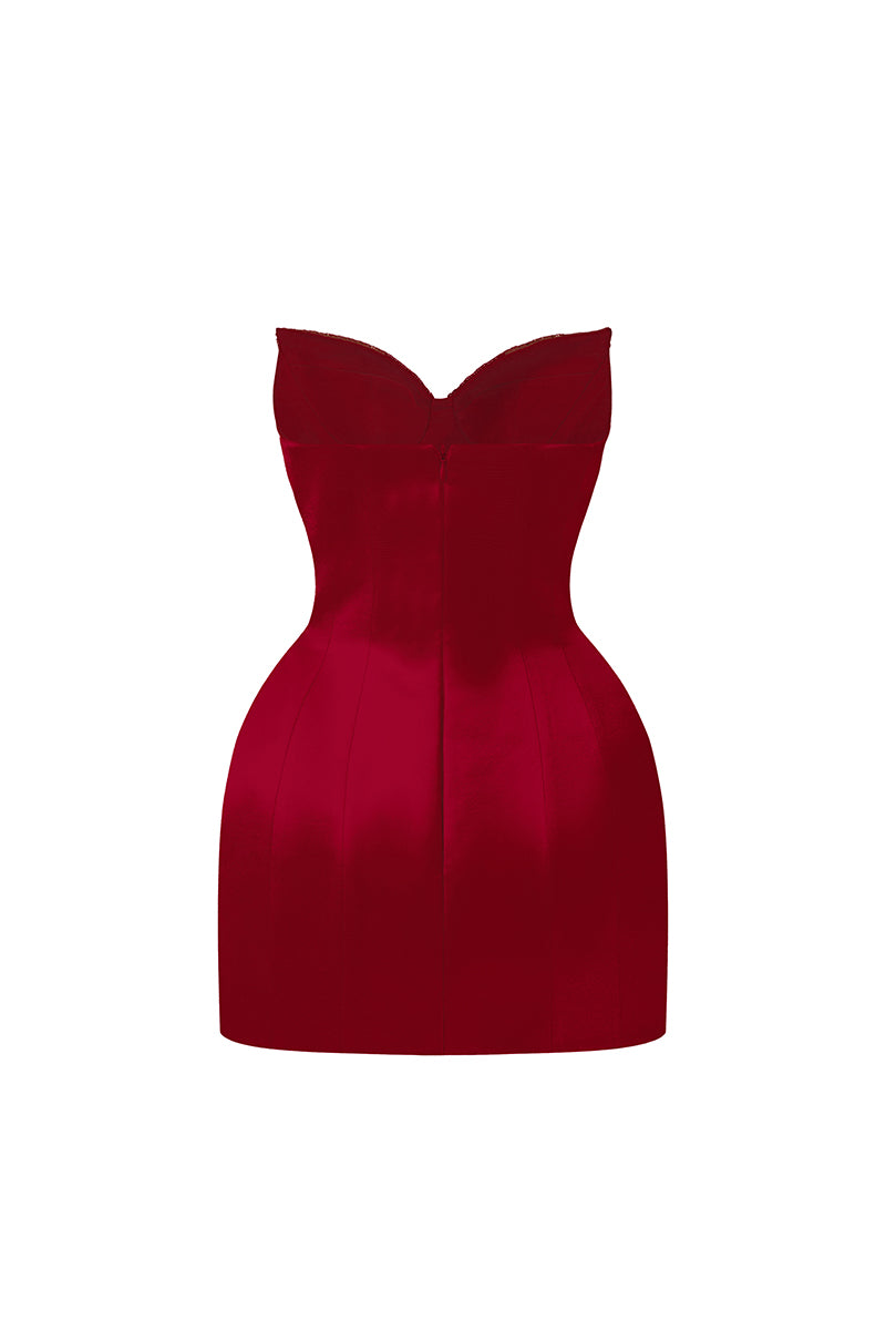 LOTUS SATIN BUSTIER MINI DRESS IN RED | CULT MIA LOTUS SATIN BUSTIER MINI DRESS IN RED | CULT MIA