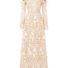 I.H.F Studio Cult Mia X floral garden ivory lace A-line maxi dress displayed on a mannequin with floral details.