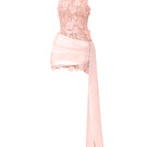 Pink floral lace halter mini dress by I.H.F Studio, featuring intricate lace details and a stylish halter neckline.