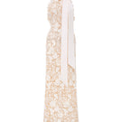 Ivory floral garden lace gown with long bow straps by I.H.F Studio, featuring intricate lace details and elegant design.