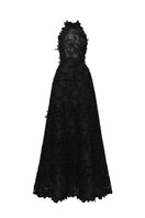 Black floral garden lace halter neck A-line gown by I.H.F Studio, featuring intricate lace details and a flowing silhouette.