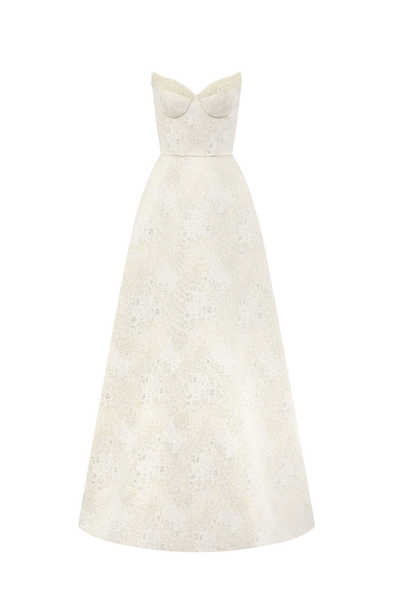 LOTUS BROCADE A-LINE DRESS IN YELLOW - CULT MIA