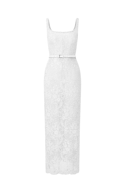 white net midi dress White Embroidered Lace A Line Midi Dress