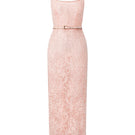 Pink square neck mesh lace midi dress by I.H.F Studio, featuring a fitted silhouette and elegant design.