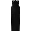 Black Lotus Taffeta Bustier Column Gown by I.H.F Studio, elegant evening dress with fitted bodice and flowing silhouette.