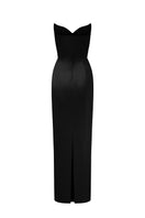 Black Lotus Taffeta Bustier Column Gown by I.H.F Studio, elegant strapless evening dress with fitted silhouette.
