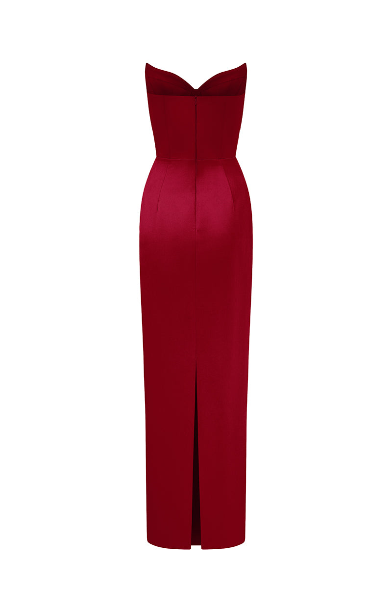 red lotus dresses LOTUS TAFFETA BUSTIER COLUMN DRESS IN RED | CULT MIA