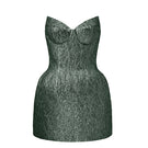 Green Lotus Jacquard mini dress by I.H.F Studio, featuring a fitted mini column silhouette with intricate jacquard fabric.