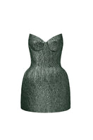 Green Lotus Jacquard mini dress by I.H.F Studio, featuring a fitted mini column silhouette with intricate jacquard fabric.