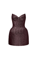 I.H.F Studio Lotus jacquard mini column dress in fuchsia, featuring intricate pattern and fitted silhouette.