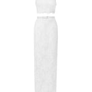 White halter mesh lace top and skirt co-ord set by I.H.F Studio, featuring intricate lace details and a stylish fit.