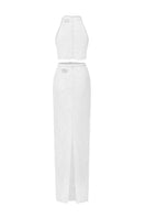White halter mesh lace top and skirt set by I.H.F Studio, featuring a stylish coordinated lingerie-inspired look.