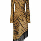 Junie Cabo Tiger Print Midi Dress showing a stylish, flowing dress with bold tiger print pattern on lightweight fabric.