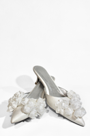 Christin Wu Camelia Cream Bloom Heels featuring floral design and elegant heel height, perfect for stylish occasions.
