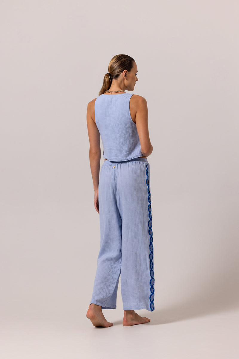 CANTIK BLUE EMBROIDERED PANTS - CULT MIA
