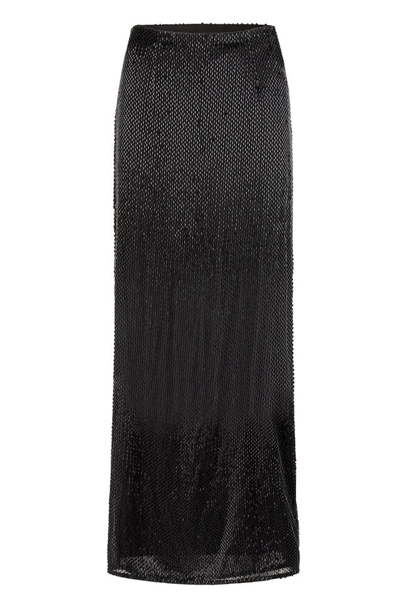 BUGLE BEAD SLIP SKIRT IN BLACK