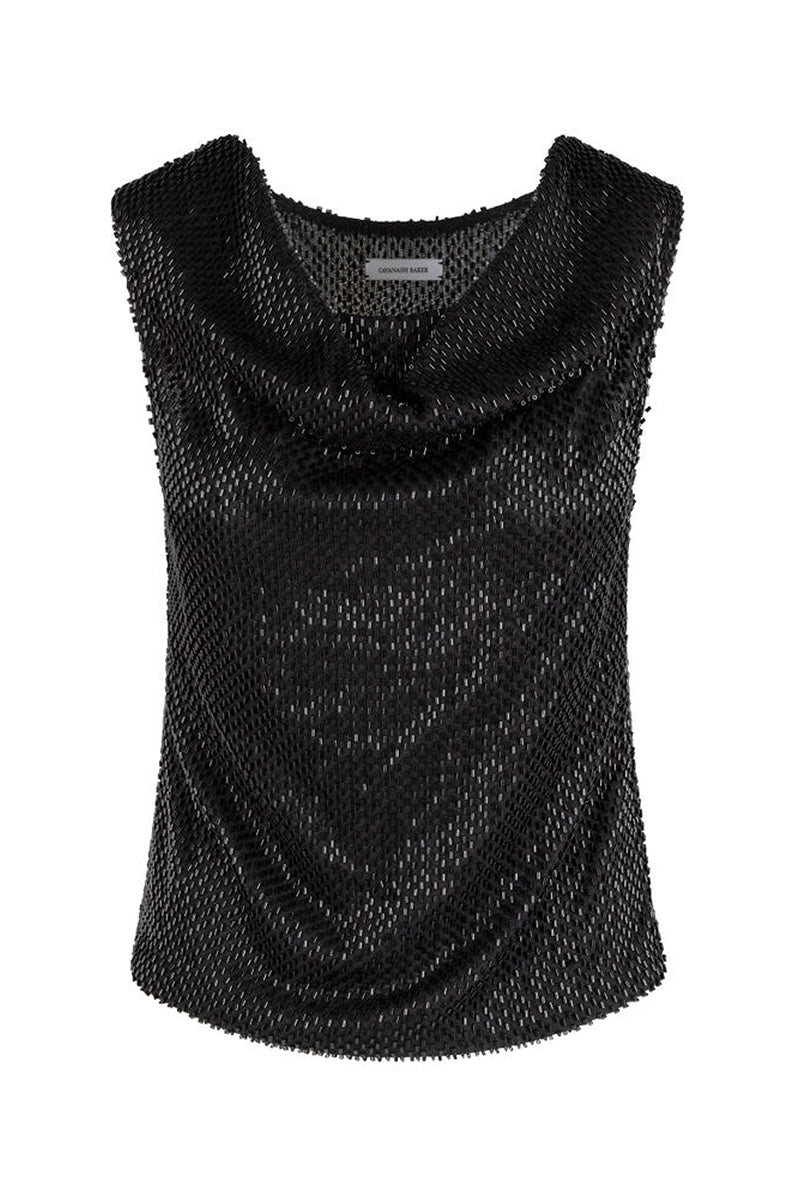 BLOUSE À CAPUCHE ET PERLES CLAIRS NOIRES