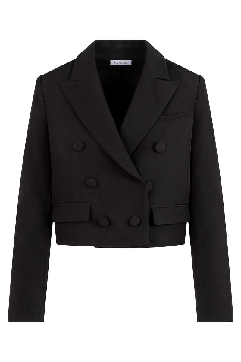 CROP TUXEDO BLAZER IN BLACK - CULT MIA