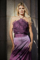 Purple printed Cayena top by Tinta Latina, featuring a stylish design and comfortable fit, shown on a model.