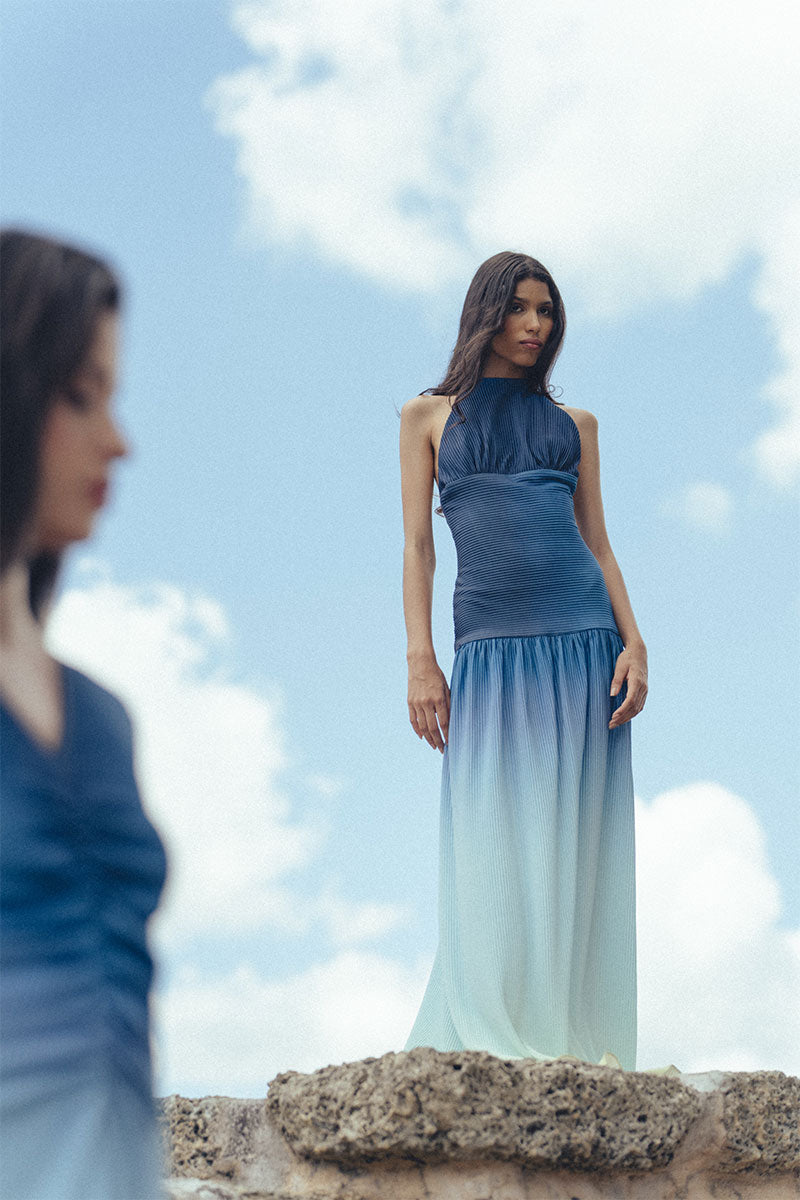 Maylé Vásquez Sirena Gown maxi dress with flowing fabric and elegant design, perfect for formal occasions.