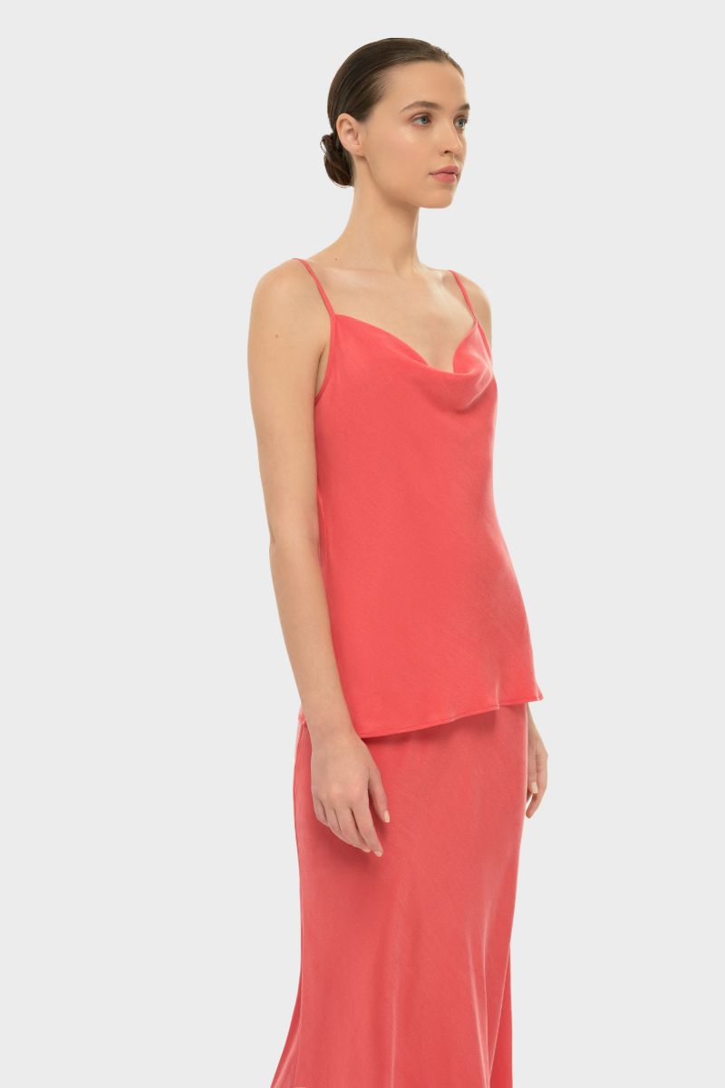 AQUAFLORA COWL CAMI TOP IN CORAL - CULT MIA