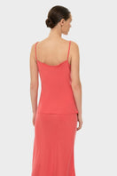 niLuu AQUAFLORA cowl cami top in coral, soft fabric with a relaxed fit, featuring a stylish cowl neckline and sleeveless design.