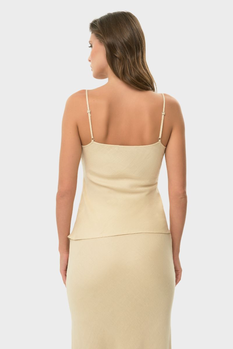 niLuu cream cowl cami top, stylish sleeveless blouse with draped neckline, perfect for casual or chic outfits