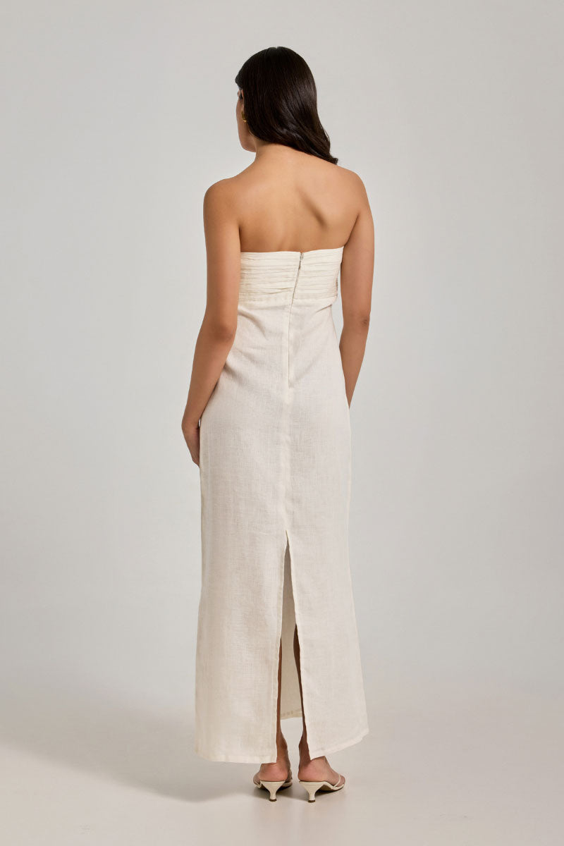White COMO maxi dress by Summer Away featuring a flowy, elegant design perfect for summer occasions.