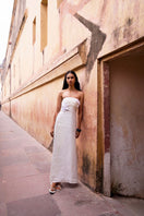 White COMO maxi dress by Summer Away, flowing sleeveless design, perfect for summer occasions.