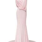Jenny K Tran Celian gown in soft baby pink, elegant dress with delicate fabric and flowing design, perfect for special occasions.