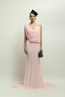 Pink Celian gown by Jenny K Tran featuring elegant draping and soft fabric, perfect for special occasions.