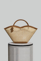 FOLKLORE THE LABEL Cella Chair in camel color, stylish top handle bag with sleek leather design and structured silhouette.