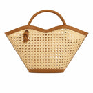 FOLKLORE THE LABEL Cella Camel top handle bag with ghost-style design, featuring a sleek camel-colored leather finish.