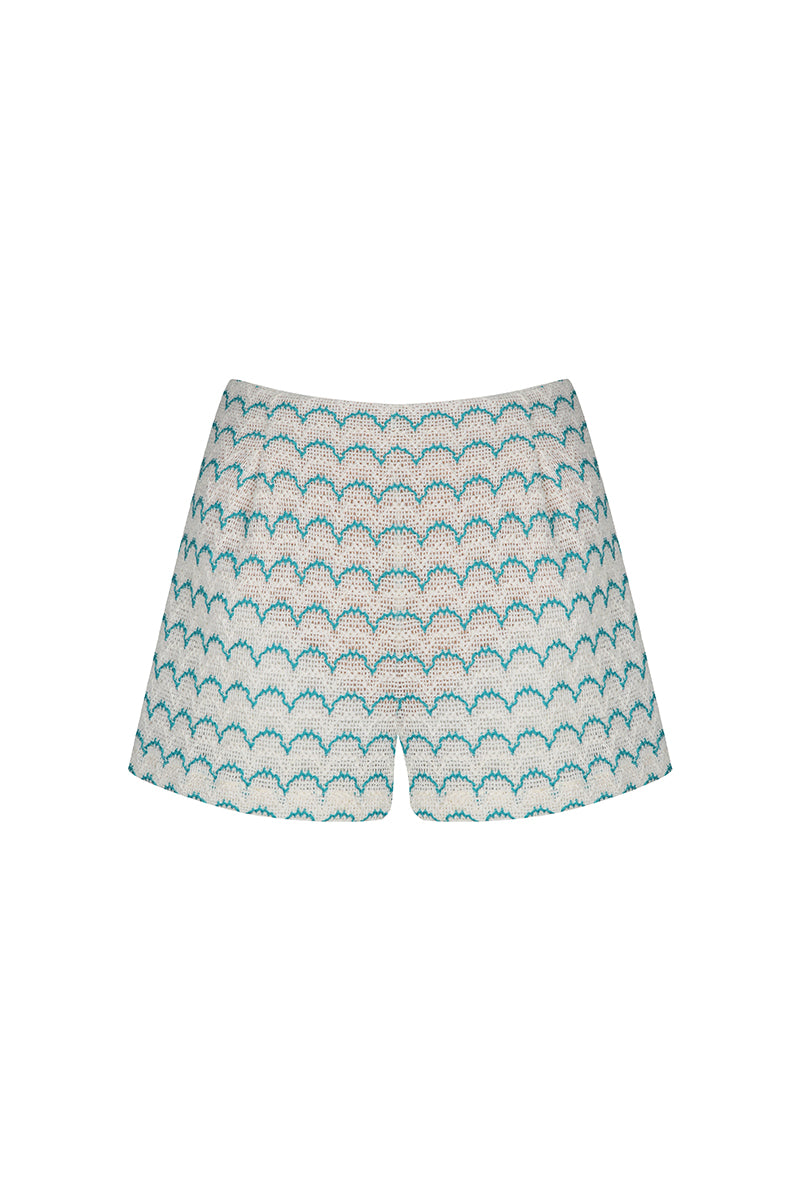 CHLOE SHORT IN KNIT IVORY TURQUOISE - CULT MIA