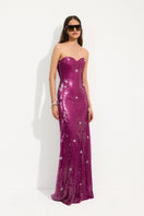 Urban Muse Cimone gown in cherry pink, elegant and flowing, featuring a soft fabric and stylish design perfect for formal occasions.