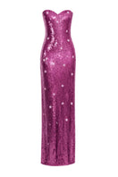 Urban Muse Cimone gown in cherry pink, flowing fabric with long sleeves and elegant design, perfect for formal occasions.