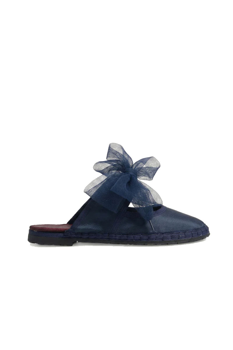Flabelus Cinna navy flats with rounded toe and low heel, featuring soft fabric upper and sleek design for casual wear.