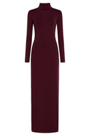 Undress Cintia open-back burgundy maxi dress displayed on a hanger, showcasing its flowing fabric and elegant design.