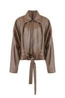 URA RIA jacket in toffee, stylish women's jacket with a cozy fit, displayed on a hanger against a neutral background.