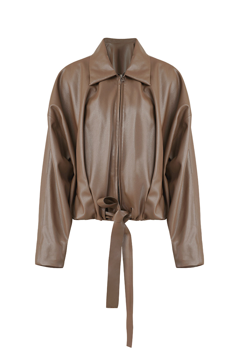 URA RIA jacket in toffee, stylish women's jacket with a cozy fit, displayed on a hanger against a neutral background.