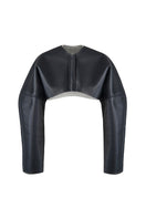 Black Adele bomber jacket by URA, featuring a stylish cropped design and ribbed cuffs, shown on a model.