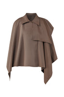 URA IDA camel cape jacket with a stylish draped design, perfect for layered fall and winter fashion.