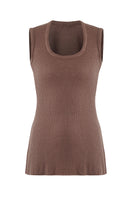 Brown ODA tank top by URA, shown on a model, featuring a fitted sleeveless design perfect for casual and layered looks.