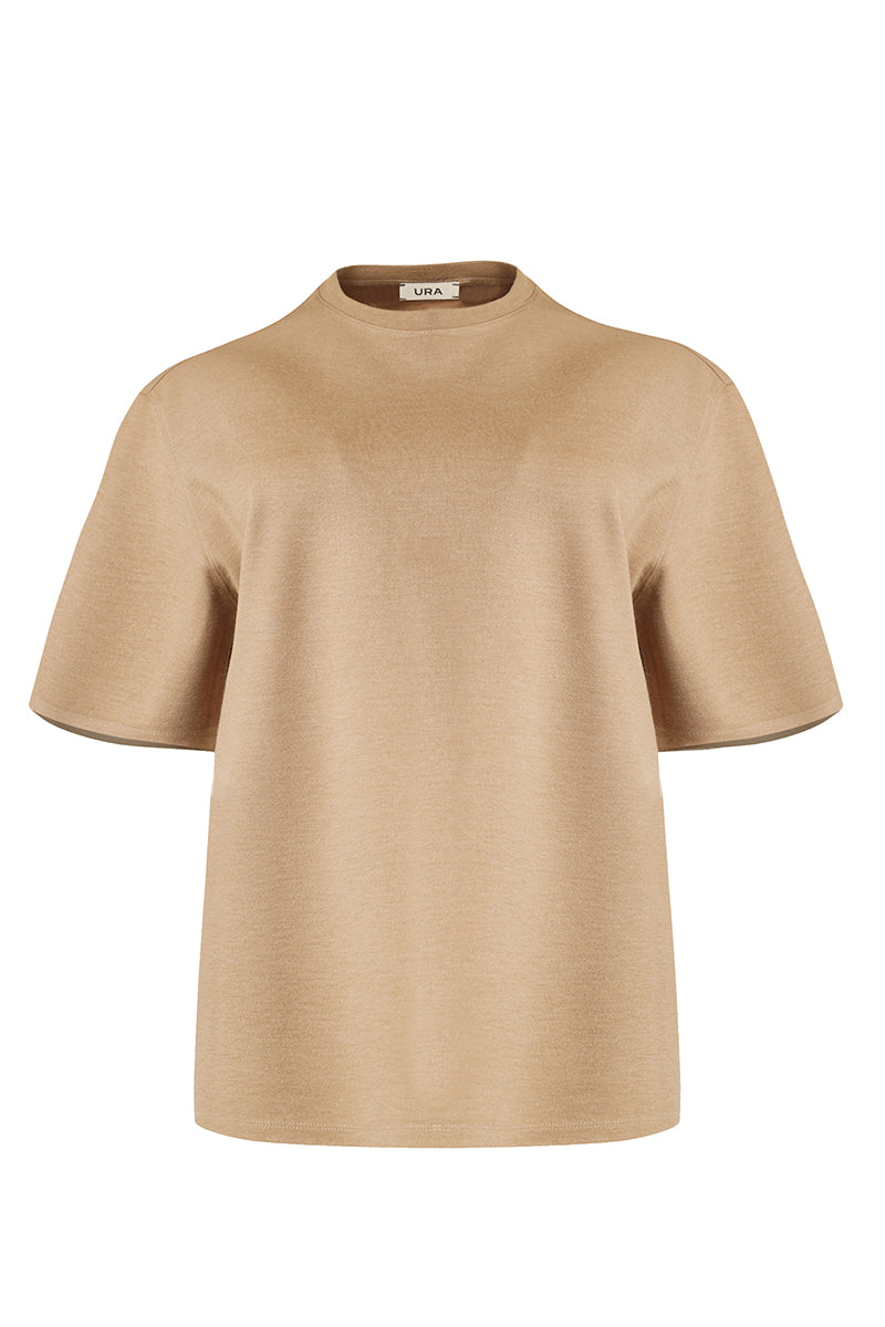URA HIS T-shirt in sand, a casual men's top with a comfortable fit and neutral color, perfect for everyday wear.