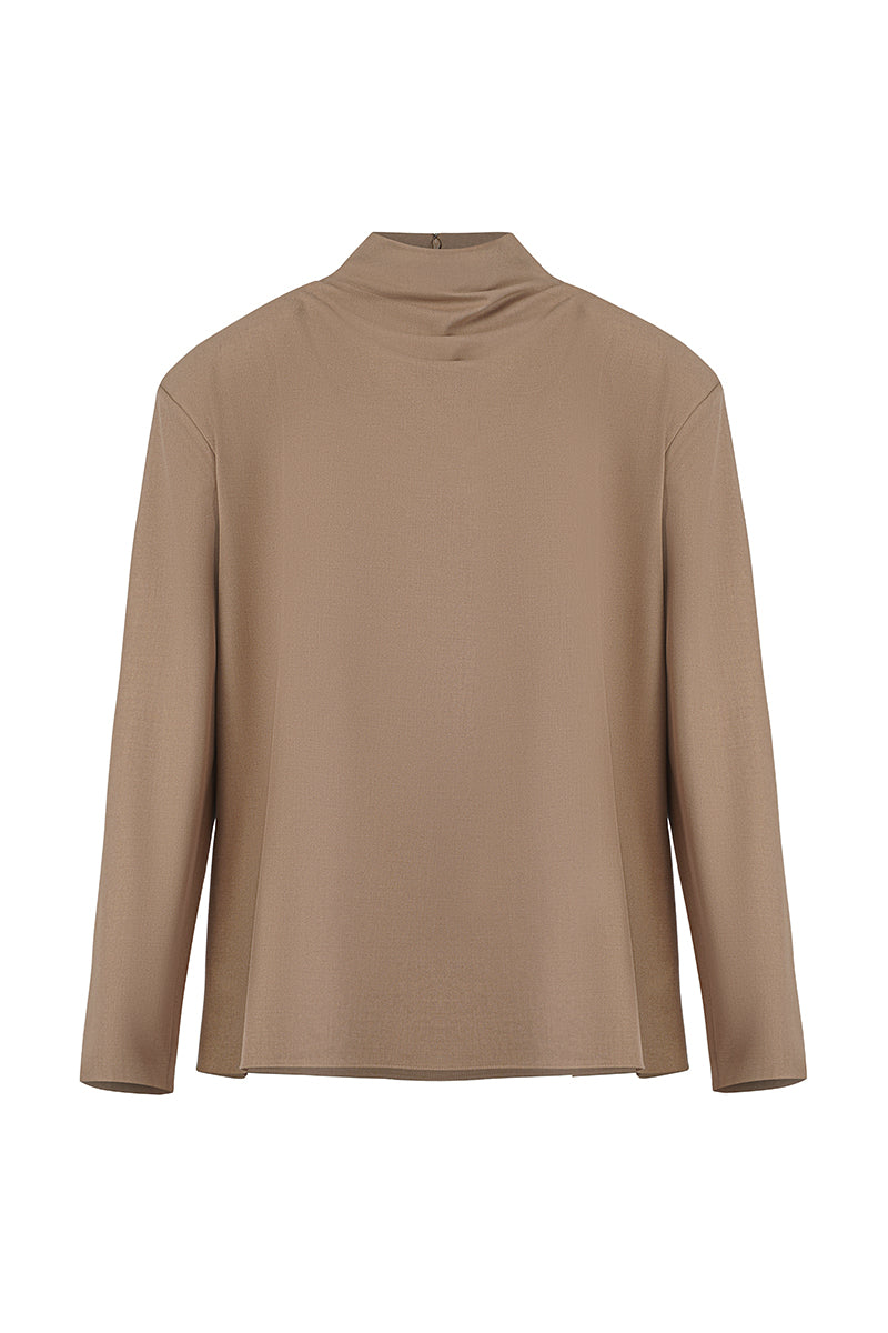 URA HELGA TOP, stylish women's blouse with a relaxed fit and long sleeves, shown in a neutral color.
